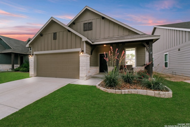 336 Salz, San Antonio, TX 78260 - craftsman-style house featuring board and batten siding, a front yard, an attached garage, and concrete driveway