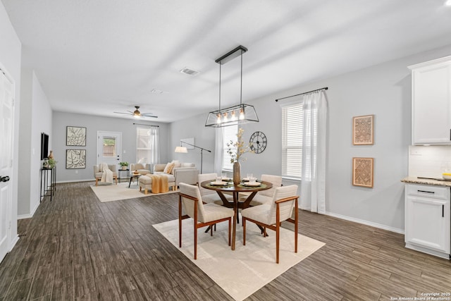 336 Salz, San Antonio, TX 78260 - dining area with ceiling fan, dark wood-style flooring, and plenty of natural light
