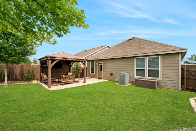 336 Salz, San Antonio, TX 78260 - rear view of house with a gazebo, a patio area, a fenced backyard, and a shingled roof