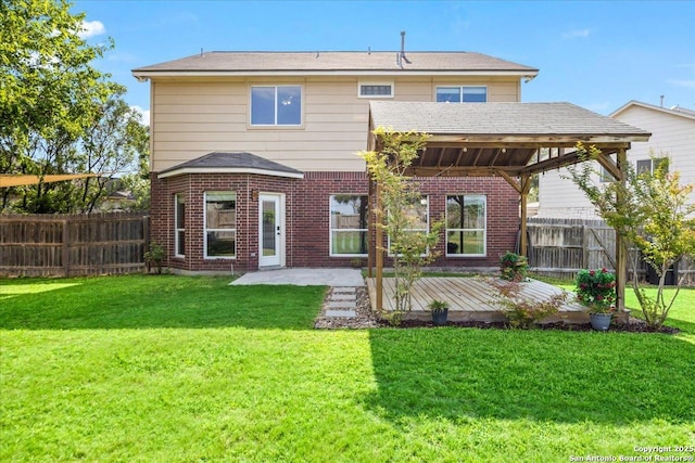 3607 Mill Mdw, San Antonio, TX 78247 - back of house with a fenced backyard, brick siding, a deck, and a patio
