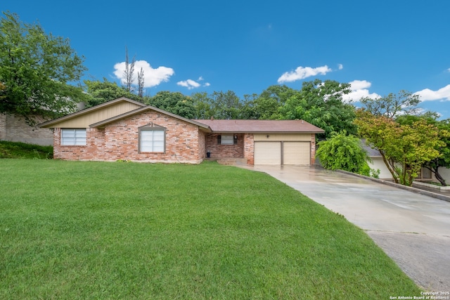 5707 Bogart, San Antonio, TX 78240 - single story home featuring brick siding, a garage, concrete driveway, and a front lawn
