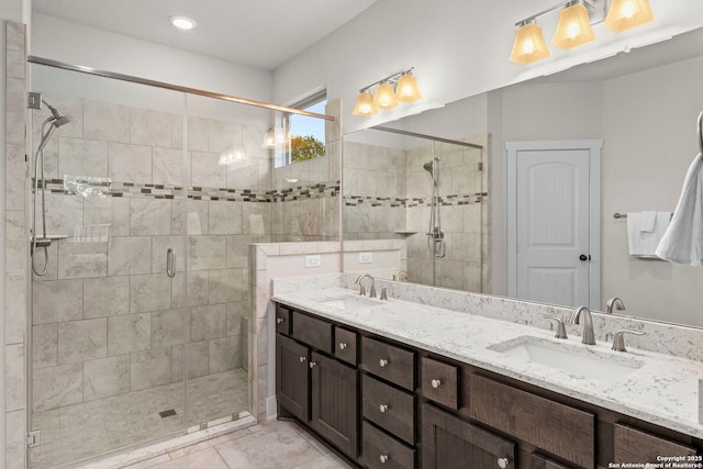 744 E Rio Azule, Pipe Creek, TX 78063 - bathroom with double vanity and a stall shower