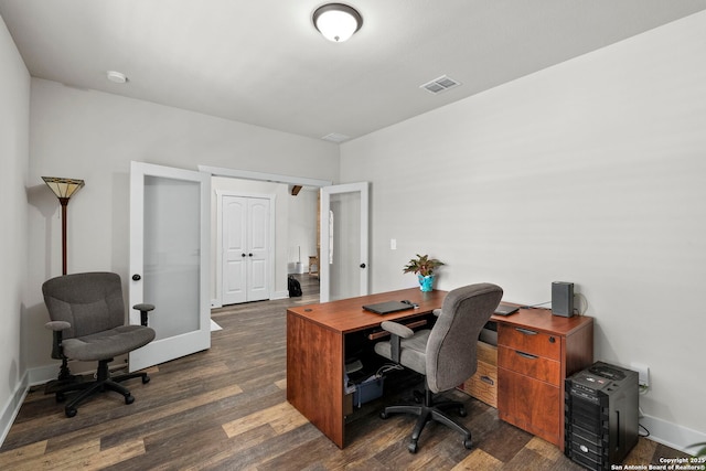 744 E Rio Azule, Pipe Creek, TX 78063 - office featuring dark wood-style flooring and french doors