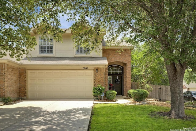 7902 Coastal Run, San Antonio, TX 78240 - traditional-style home featuring concrete driveway, brick siding, and a garage