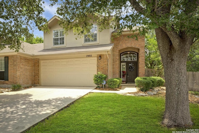 7902 Coastal Run, San Antonio, TX 78240 - traditional-style home with brick siding, an attached garage, and driveway