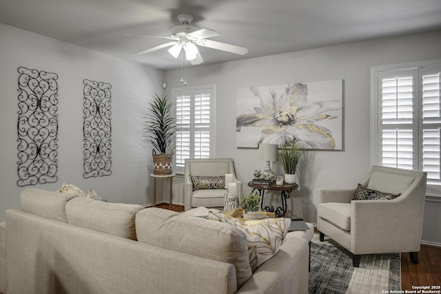 7902 Coastal Run, San Antonio, TX 78240 - living area with ceiling fan and wood finished floors