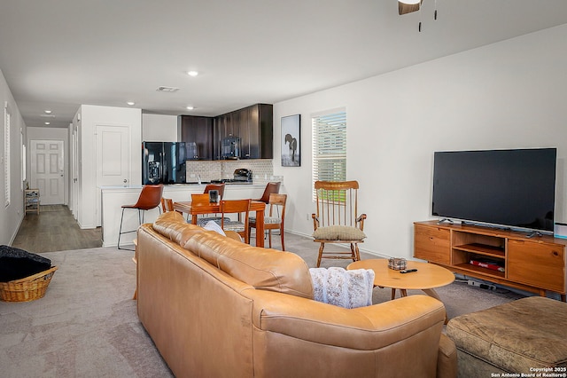 175 Amber, Maxwell, TX 78656 - living area featuring recessed lighting, light wood-style flooring, and a ceiling fan