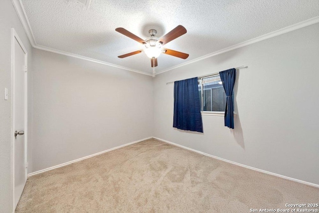 6411 Gray Rdg, San Antonio, TX 78233 - carpeted spare room featuring crown molding, a ceiling fan, and a textured ceiling