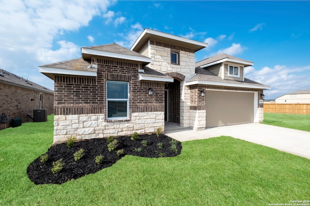 5542 Wilder St, New Braunfels, TX 78132 - view of front of house with concrete driveway, stone siding, roof with shingles, and brick siding