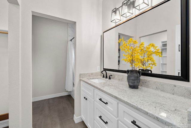 608 Kendall Pkwy, Boerne, TX 78015 - full bathroom featuring vanity and a shower with shower curtain