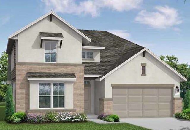 3210 Wild Iris, New Braunfels, TX 78130 - view of front of house with stucco siding, brick siding, concrete driveway, roof with shingles, and an attached garage