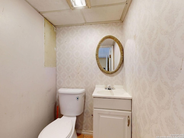 3415 Twining, San Antonio, TX 78211 - half bathroom with vanity and wallpapered walls