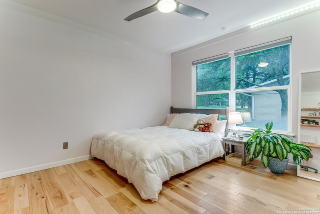 1332 Grey Oak Dr, San Antonio, TX 78213 - bedroom with ornamental molding, light wood finished floors, and a ceiling fan
