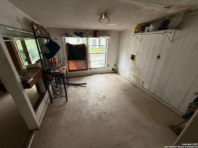 215 W Academy, San Antonio, TX 78226 - unfurnished living room with wooden walls and concrete flooring