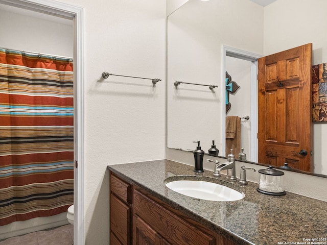1131 Meadow Stream Rd, Spring Branch, TX 78070 - bathroom with vanity, tile patterned floors, and a shower with curtain