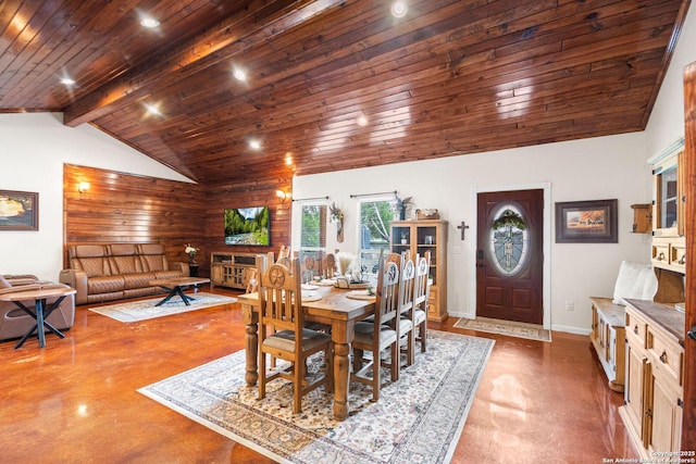 1131 Meadow Stream Rd, Spring Branch, TX 78070 - dining room with wooden ceiling, recessed lighting, and finished concrete flooring