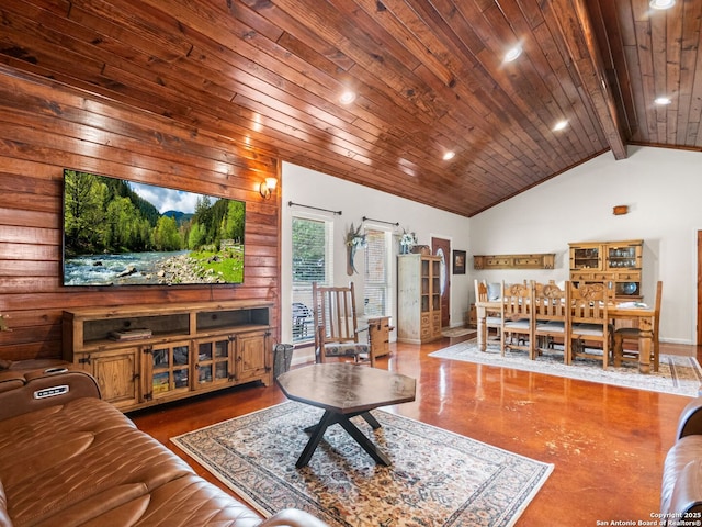 1131 Meadow Stream Rd, Spring Branch, TX 78070 - living room with recessed lighting, wood ceiling, and concrete flooring