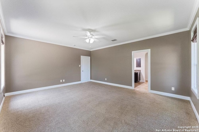 120 Red Bud, Boerne, TX 78006 - empty room with ceiling fan, light colored carpet, and crown molding
