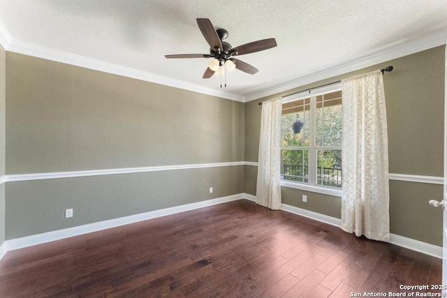 120 Red Bud, Boerne, TX 78006 - unfurnished room with wood finished floors, a ceiling fan, ornamental molding, and a textured ceiling