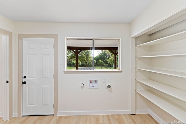 28121 Timberline, San Antonio, TX 78260 - washroom with hookup for a gas dryer, light wood finished floors, washer hookup, and electric dryer hookup