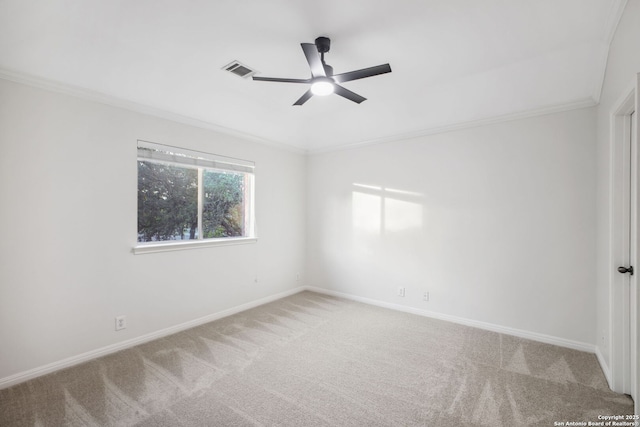 20907 Cactus Peak, San Antonio, TX 78258 - spare room with ornamental molding, a ceiling fan, and carpet floors