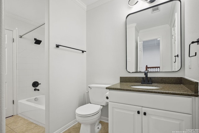 20907 Cactus Peak, San Antonio, TX 78258 - bathroom featuring vanity, ornamental molding, tile patterned flooring, and tub / shower combination