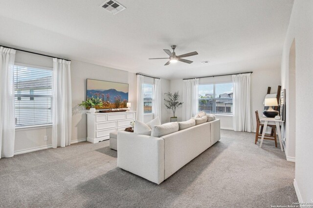 183 Amethyst Woodstar, San Antonio, TX 78253 - carpeted living area featuring a ceiling fan and baseboards