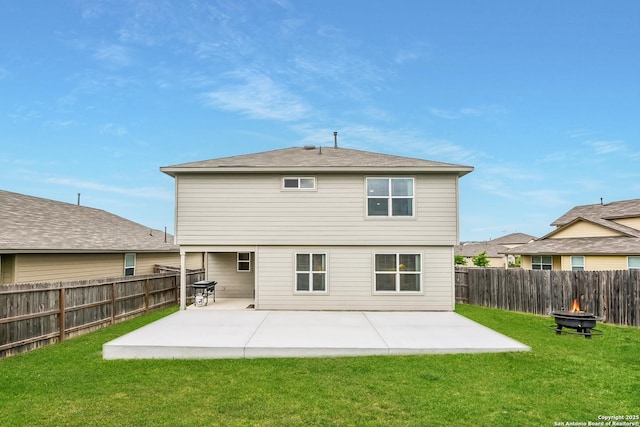 183 Amethyst Woodstar, San Antonio, TX 78253 - rear view of house with a fire pit, a fenced backyard, and a patio area