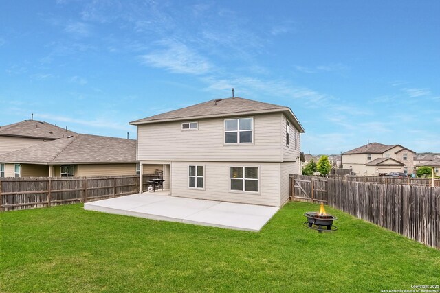 183 Amethyst Woodstar, San Antonio, TX 78253 - rear view of property with a fire pit, a patio area, a fenced backyard, and a residential view
