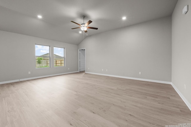13519 Beebrush Saddle, San Antonio, TX 78253 - spare room featuring a ceiling fan, light wood finished floors, recessed lighting, and vaulted ceiling