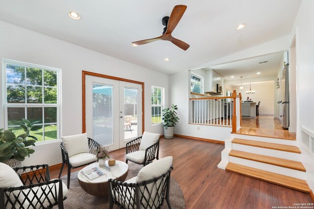 227 Devonshire, San Antonio, TX 78209 - living area with plenty of natural light, wood finished floors, french doors, and recessed lighting