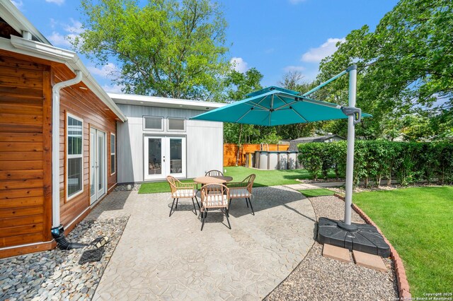 227 Devonshire, San Antonio, TX 78209 - view of patio featuring french doors, a jacuzzi, and outdoor dining area