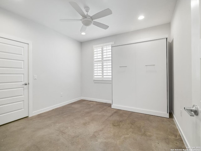 338 E Olmos, San Antonio, TX 78212 - unfurnished bedroom featuring concrete flooring, recessed lighting, and ceiling fan