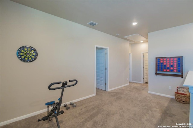 12904 Liam Ct, Saint Hedwig, TX 78152 - exercise area with carpet floors, recessed lighting, and attic access