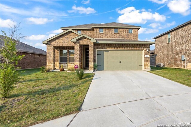 3016 Muscat, Schertz, TX 78154 - view of front facade with brick siding, a front yard, driveway, and an attached garage
