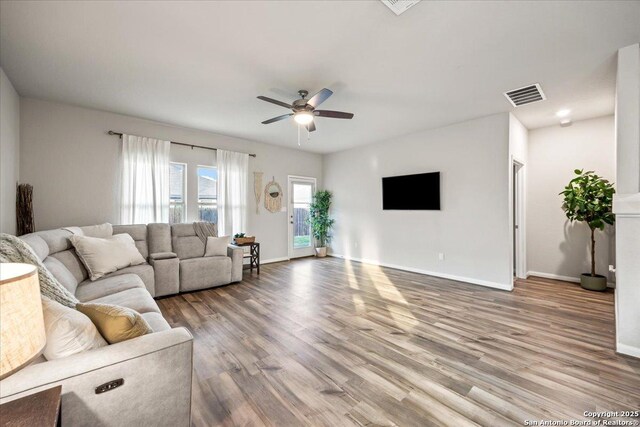3016 Muscat, Schertz, TX 78154 - living room featuring ceiling fan and wood finished floors