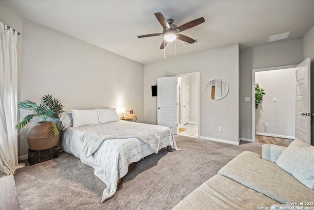 3016 Muscat, Schertz, TX 78154 - bedroom featuring carpet flooring, a ceiling fan, and ensuite bathroom