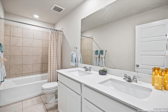 3016 Muscat, Schertz, TX 78154 - full bath featuring tile patterned flooring, double vanity, shower / tub combo with curtain, and recessed lighting