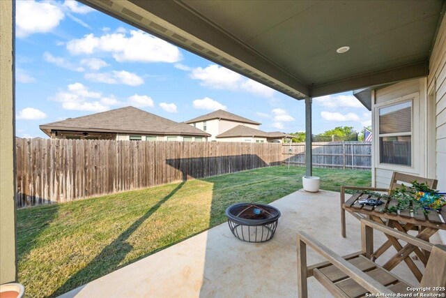 3016 Muscat, Schertz, TX 78154 - fenced backyard with a patio area and an outdoor fire pit