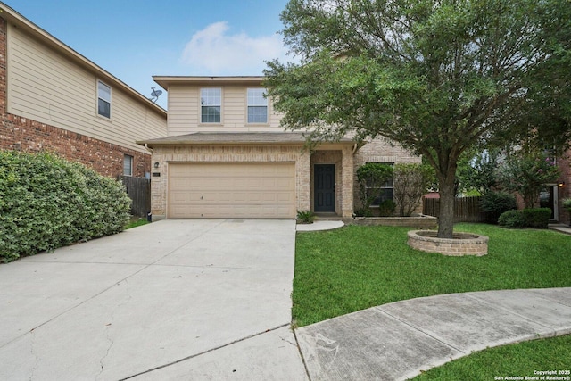 12107 Dawson Cir, San Antonio, TX 78253 - traditional-style house with a garage, concrete driveway, and brick siding