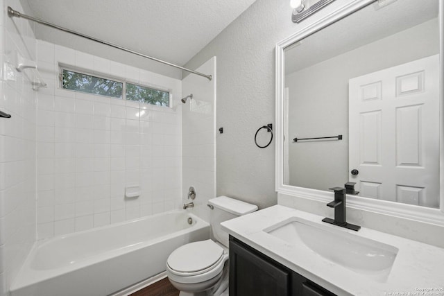 12107 Dawson Cir, San Antonio, TX 78253 - full bathroom with vanity, bathing tub / shower combination, a textured wall, and a textured ceiling