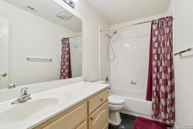 1810 Three Frks, San Antonio, TX 78258 - bathroom with vanity, shower / bath combination with curtain, and tile patterned floors