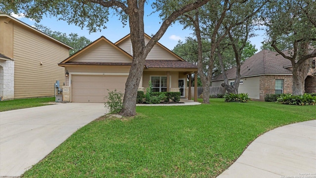 21810 Thunder Basin, San Antonio, TX 78261 - view of front of home with concrete driveway, an attached garage, and a front yard