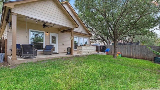 21810 Thunder Basin, San Antonio, TX 78261 - rear view of house featuring a ceiling fan, a fenced backyard, and a patio