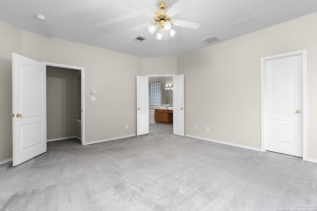 4481 Owl Crk, Schertz, TX 78154 - unfurnished bedroom featuring light carpet, ensuite bathroom, and ceiling fan