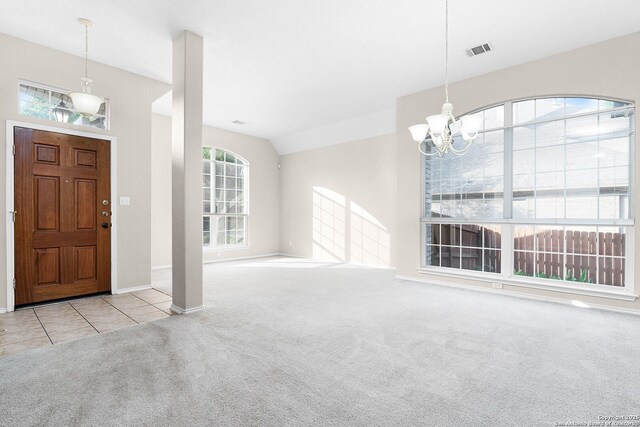4481 Owl Crk, Schertz, TX 78154 - entrance foyer with a chandelier, carpet flooring, and tile patterned flooring