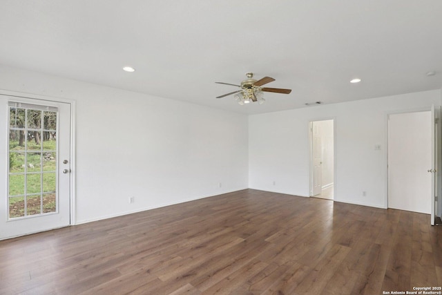 23613 Grayling Ln, San Antonio, TX 78259 - empty room with a ceiling fan, wood finished floors, and recessed lighting