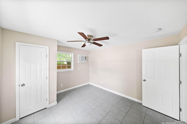 702 John Adams, San Antonio, TX 78228 - unfurnished bedroom with ceiling fan, light tile patterned flooring, and a wall mounted AC