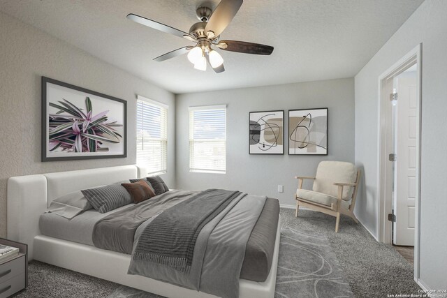 12810 Olson Pt, San Antonio, TX 78252 - bedroom with carpet and a ceiling fan