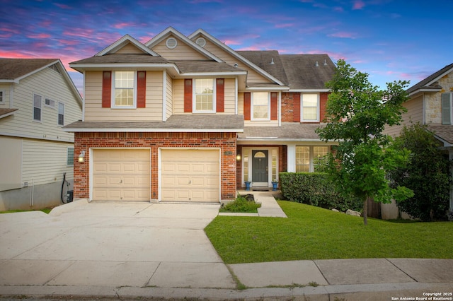 4922 Augusta, San Antonio, TX 78247 - multi unit property featuring roof with shingles, driveway, an attached garage, a front yard, and brick siding